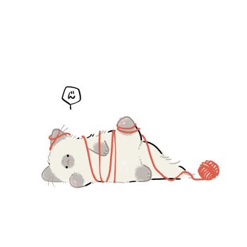  :< animal animal_focus cat commentary_request dot_nose highres lying nasuka_gee no_humans on_side original simple_background solid_circle_eyes solo white_background white_cat yarn yarn_ball 