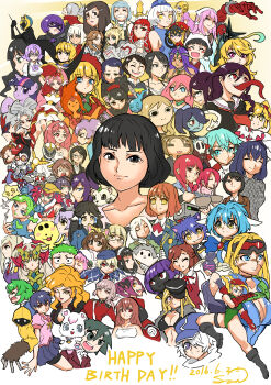 6+girls absurdres ace_attorney adventure_time animal_ears annotation_request armor aya_(oneechanbara) bakemonogatari beelzebub_(manga) beret black_eyes black_footwear black_hair blonde_hair blue_eyes blue_hair boots bowl brown_eyes brown_hair cammy_white catherine_(atlus_character) catherine_(game) celty_sturluson character_request closed_eyes collared_shirt copyright_request cowboy_hat crossover cure_scarlet danganronpa_(series) di_gi_charat durarara!! elizabeth_(persona) english_text final_fantasy final_fantasy_type-0 flame_princess forehead_jewel fukawa_toko genocider_shou glasses go!_princess_precure green_hair grey_eyes grey_hair gun hair_tubes handgun happy_birthday hat helmet highres hit-girl holding holding_gun holding_weapon jojo_no_kimyou_na_bouken kamen_rider_femme kanbaru_suruga kivala kuujou_jolyne light_blue_hair light_brown_hair mint_blancmanche monogatari_(series) motorcycle_helmet multiple_crossover multiple_girls my_little_pony my_little_pony:_friendship_is_magic odin_sphere one_eye_closed oneechanbara open_mouth persona pink_hair precure puchiko purple_eyes purple_hair red_eyes red_hat rozen_maiden samidare_satsuki sawashiro_miyuki school_uniform shinku shirt sice_(fft-0) sinon skirt skullgirls smile squid squigly_(skullgirls) street_fighter sword_art_online tegami_bachi tongue tongue_out top_wo_nerae!_(series) top_wo_nerae_2! twilight_sparkle velvet_(odin_sphere) voice_actor_connection voice_actor_tribute weapon white_hair yellow_eyes yoshino_chidori