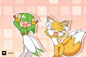  1boy 1girl animal_ears animated animated_gif blush_stickers caramelldansen closed_eyes cosmo_(sonic) dancing fox_ears fox_tail gloves howxu multiple_tails open_mouth outline patreon_logo sonic_(series) sonic_x tail tails_(sonic) two_tails white_gloves white_outline 