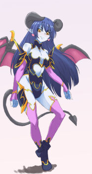  1004_(chuchu-lesson) 1004mr astaroth_(shinrabanshou) blue_hair blue_skin colored_skin demon_girl horns long_hair pointy_ears shinrabanshou smile demon_girl 