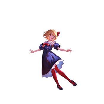  1girl alternate_costume black_dress black_shoes blonde_hair detached_sleeves dress fang full_body game_cg hair_ribbon highres looking_at_viewer medium_hair non-web_source official_art open_mouth outstretched_arms pantyhose red_eyes red_pantyhose red_ribbon ribbon rumia self-datamine shoes skin_fang smile solo spread_arms touhou touhou_gensou_eclipse transparent_background u_u_zan 