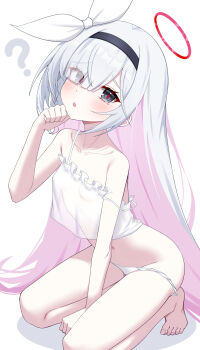 1girl ? absurdres barefoot black_eyes black_hairband blue_archive blush breasts camisole collarbone colored_inner_hair eyes_visible_through_hair female_focus grey_hair groin hair_over_one_eye hairband halo highres loli long_hair looking_at_viewer multicolored_hair navel open_mouth otakummm panties pink_hair plana_(blue_archive) red_halo see-through_clothes see-through_camisole simple_background small_breasts solo toes underwear white_background white_camisole white_panties rating:Questionable score:46 user:danbooru