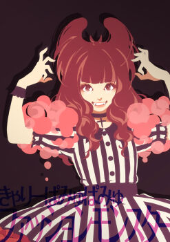  1girl dress fangs fashion_monster female_focus hanaji kyary_pamyu_pamyu looking_at_viewer smile solo standing text_focus translation_request 