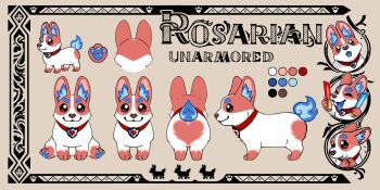 absurdres animal animal_ear_fluff animal_focus baby_animal badger_yekun closed_eyes commentary dog english_commentary fiery_ears fiery_tail fire happy highres hololive hololive_english mascot multiple_expressions multiple_views official_art open_mouth puppy reference_sheet rosarian_(elizabeth_rose_bloodflame) smile tail turnaround virtual_youtuber