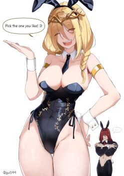  animal_ears black_leotard black_shrug charles_(gu599) circlet collared_shrug commentary detached_collar elden_ring english_commentary fake_animal_ears fake_tail gold_circlet highleg highres latex latex_legwear latex_shrug leotard playboy_bunny queen_marika_the_eternal rabbit_ears rabbit_tail radagon_of_the_golden_order red_hair reverse_bunnysuit reverse_outfit shrug_(clothing) strapless strapless_leotard tail thigh_gap wrist_cuffs 