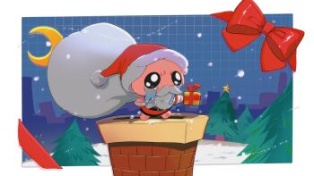  artist_request beard belt black_belt black_eyes blue_sky border bow box buckle chimney christmas cityscape commentary crescent_moon crying english_commentary facial_hair fake_beard fake_facial_hair fake_mustache fur-trimmed_headwear fur-trimmed_sleeves fur_trim gift gift_box gold_buckle hat holding holding_gift isaac_(the_binding_of_isaac) moon mustache night official_art outdoors pine_tree pom_pom_(clothes) pom_pom_hat_ornament red_bow red_hat red_shirt red_sleeves santa_costume santa_hat second-party_source shirt sky snow snowing streaming_tears tears the_binding_of_isaac tree white_border white_facial_hair 