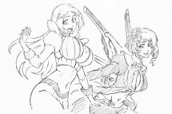  2girls alisa_boskonovich bleach bleach:_sennen_kessen-hen breasts cleavage inoue_orihime large_breasts long_hair matsuoka_yuki midriff multiple_girls namco navel tekken voice_actor_connection 