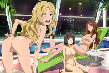 4girls absurdres ass barefoot black_eyes black_hair blonde_hair blue_eyes blush breasts brown_eyes brown_hair city cleft_of_venus crossed_arms drink feet frenda_seivelun fujii_masahiro highres kinuhata_saiai legs long_hair looking_back megami_magazine mugino_shizuri multiple_girls night nipples nude nude_filter one_eye_closed open_mouth pool poolside purple_eyes pussy short_hair smile takitsubo_rikou third-party_edit toaru_kagaku_no_railgun toaru_majutsu_no_index uncensored water wink rating:Explicit score:272 user:sytalidis