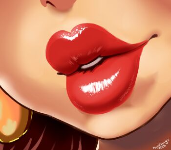  1girl brown_hair close-up digitaldomain123 female_focus head_out_of_frame lips lipstick makeup mario_(series) mouth_focus nintendo parted_lips pauline_(mario) teeth thick_lips 
