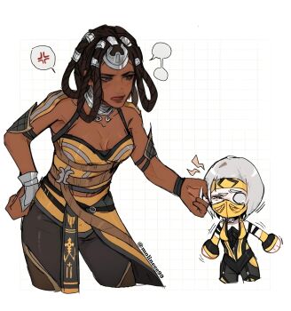  2girls absurdres breasts grey_eyes highres khameleon mortal_kombat_(series) mortal_kombat_1_(2023) multiple_girls tanya_(mortal_kombat) white_hair  rating:General score:6 user:mski<msaki