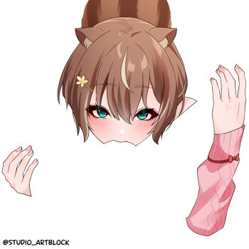  1girl absurdres animal_ears ayunda_risu blanc_(studio_artblock) blank_censor blush breasts brown_hair censored cunnilingus female_pov green_eyes hand_on_another's_thigh highres hololive hololive_indonesia implied_cunnilingus long_hair meme negative_space negative_space_cunnilingus_(meme) oral pov silhouette squirrel_ears squirrel_girl squirrel_tail tail virtual_youtuber 