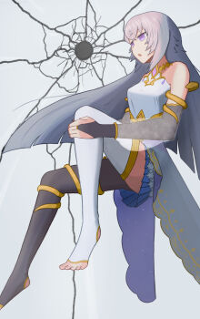 1girl artistic_error bare_shoulders blue_skirt empty_eyes grimms_notes highres long_hair magic_mirror_(grimms_notes) purple_hair rusti960829 skirt solo toenails very_long_hair