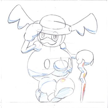  cane commentary_request facial_hair gen_8_pokemon highres holding holding_cane kuroki_shigewo lineart mr._rime mustache nintendo pokemon pokemon_(creature) pokemon_focus simple_background sketch solo traditional_media white_background 