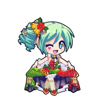  +_+ 1girl ;d bell black_bow black_bowtie black_outline bloomers blue_eyes blush bow bowtie chibi chibi_only covered_navel dress drill_hair eyeshadow facial_mark flower footwear_flower full_body game_asset gold_shoes green_dress green_hair hair_bell hair_between_eyes hair_bow hair_flower hair_ornament hatsune_miku hatsune_miku_graphy_collection heart heart_facial_mark high-low_dress holding_own_dress holly looking_at_viewer makeup one_eye_closed open_mouth outline plunging_neckline purple_eyeshadow red_dress red_flower red_nails sequins shoes smile solo standing strapless strapless_dress striped_clothes striped_thighhighs thighhighs transparent_background two-tone_dress underwear vertical-striped_clothes vertical-striped_thighhighs vocaloid white_wrist_cuffs wrist_cuffs yellow_thighhighs 