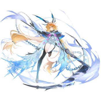  1girl anchor arknights black_capelet black_pantyhose black_ribbon blue_corset blue_shorts capelet chain clothing_cutout corset e.g.o_(project_moon) ellen6468 full_body hair_ribbon highres holding holding_anchor ishmael_(project_moon) limbus_company liquid_clothes long_hair low-tied_long_hair low_twintails orange_hair pantyhose project_moon ribbon shorts solo thigh_cutout tidal_elegy_(e.g.o) twintails very_long_hair 