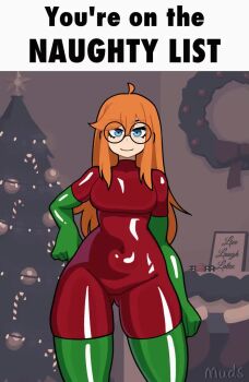 animated bdsm bodysuit bondage bound christmas christmas_lights elbow_gloves glasses gloves latex latex_bodysuit latex_gloves muds original red_hair siri_jay tagme video