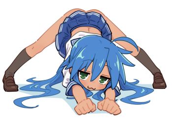  blue_hair blue_skirt fire.alt green_eyes izumi_konata jack-o'_challenge loli lucky_star shoes skirt socks tagme 