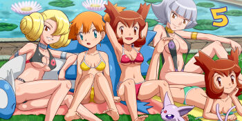  00s 5girls :d annie_(pokemon) antenna_hair arm_support armlet armpits arms_behind_head arms_up ass asymmetrical_hair barefoot beach_towel bianca_(pokemon_heroes) bikini black_bikini black_one-piece_swimsuit black_slingshot_swimsuit blonde_hair blue_eyes blunt_bangs blush body_blush breasts brown_eyes brown_hair butt_crack cameltoe censored cleavage cleavage_cutout clone clothing_cutout convenient_censoring covered_erect_nipples drill_hair espeon feet flipped_hair flower forehead_jewel front-tie_bikini_top front-tie_top gen_2_pokemon gen_3_pokemon grass green_bikini grin hair_over_one_eye head_rest jewelry large_breasts latias latios leg_up legendary_pokemon light_smile lily_pad looking_at_viewer lying midriff misty_(pokemon) multiple_girls multiple_tails navel neck_ring nintendo o-ring o-ring_bikini o-ring_bottom oakley_(pokemon) one-piece_swimsuit open_mouth orange_eyes orange_hair outdoors pokemoa pokemon pokemon_(anime) pokemon_(classic_anime) pokemon_(creature) pokemon_heroes:_latios_&amp;_latias pool poolside print_bikini print_swimsuit reclining red_bikini scrunchie short_hair side-tie_bikini_bottom side_ponytail sideboob sitting slingshot_swimsuit small_breasts smile soles string_bikini swimsuit tail toe_scrunch toes topfreedom topless_female towel twin_drills twintails underboob untied_bikini water white_hair wide_hips  rating:Questionable score:99 user:danbooru