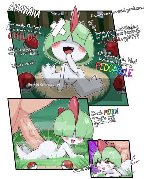  2boys age_difference anal arm_rest arm_support ass bandaid blush blush_stickers calamity33 colored_skin emphasis_lines english_text fang from_side full_body gen_3_pokemon grass green_hair highres interspecies lying male_focus mars_symbol mesugaki multiple_boys navel nintendo on_ground on_stomach outdoors panels pedophile penis poke_ball poke_ball_(basic) pokemon pokephilia prone_bone ralts red_eyes sex sex_from_behind short_eyebrows shota sitting size_difference small_penis smug solo_focus sweat talking testicles text_focus thick_eyebrows veins veiny_penis wariza white_skin yaoi  rating:Explicit score:596 user:MonsieurCinq