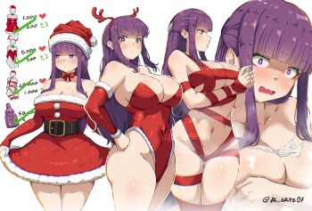  alternate_costume breasts christmas dress fern_(sousou_no_frieren) hat highres jk_arts large_breasts leotard purple_hair purple_pupils santa_costume santa_dress santa_hat sousou_no_frieren 