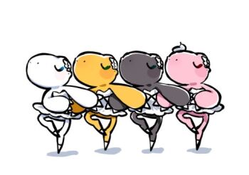 agumon agumon_(black) ballerina closed_eyes cream dancing digimon digimon_(creature) shadow tutu youzaiyouzai112 yukiagumon