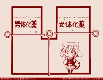  1girl cat_girl cat_tail chibi commentary_request crescent crescent_hair_ornament dated escape_ad hair_ornament hat mikazuki_neko mikazuki_neko_(character) monochrome mouth_hold original pleated_skirt skirt solo tail tegaki_draw_and_tweet translation_request twitter_username 