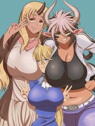 3girls between_breasts blonde_hair breast_smother breasts cathyl centorea_shianus grin head_between_breasts horns huge_breasts imaani midriff monster_girl monster_musume_no_iru_nichijou multiple_girls navel size_difference smile standing tionishia v rating:Questionable score:41 user:catonfire26 3girls between_breasts blonde_hair breast_smother breasts cathyl centorea_shianus grin head_between_breasts horns huge_breasts imaani midriff monster_girl monster_musume_no_iru_nichijou multiple_girls navel size_difference smile standing tionishia v rating:Questionable score:41 user:catonfire26