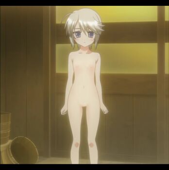  1girl ezomori_nozomu flat_chest highres kanokon loli media_factory nipples no_pussy nude short_hair silver_hair  rating:Questionable score:56 user:Ryomi_Oni
