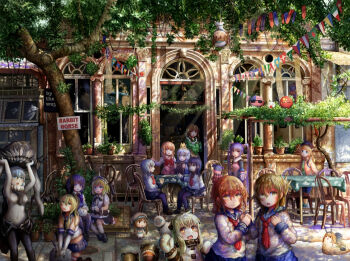 10s 6+girls :d abyssal_ship ahoge akatsuki_(kancolle) ama_usa_an_uniform americaball animal animal_on_head animal_on_lap arch azumanga_daiou black_socks blonde_hair blue_eyes bow brown_eyes brown_hair building cardigan cat chair chinaball column countryball covered_navel crescent crop_top crossover dappled_sunlight doorway elbow_gloves elle_mel_marta error_musume flags_of_all_nations fleur_de_lapin_uniform folded_ponytail girl_holding_a_cat_(kancolle) gloves gochuumon_wa_usagi_desu_ka? green_eyes grey_eyes hair_between_eyes hair_ornament hairband hairclip hairpin headgear hibiki_(kancolle) holding_hands horns hoto_cocoa ikazuchi_(kancolle) inazuma_(kancolle) japanball japanese_clothes kafuu_chino kantai_collection kirima_syaro kneehighs kneeling kneeling_girl_(kancolle) loli_wa_shinri lolita_hairband long_hair long_sleeves maid midriff mihama_chiyo's_father mittens multiple_girls mutsu_(kancolle) mutsu_(kantai_collection) mutsu_(snail) navel neckerchief northern_ocean_princess on_head on_lap open_cardigan open_clothes open_mouth outdoors pale_skin pantyhose pennant pillar plant pleated_skirt potted_plant purple_eyes purple_hair rabbit_house_uniform rensouhou-chan school_uniform serafuku shimakaze_(kancolle) shirt short_hair short_sleeves sign silver_hair sitting skirt sleeveless sleeveless_shirt smile snail socks sophie_(tales) standing star_and_crescent string_of_flags striped_clothes striped_legwear striped_thighhighs sunlight table tablecloth tales_of_(series) tales_of_graces tales_of_xillia tales_of_xillia_2 tedeza_rize teepo_(tales) thighhighs tippy_(gochiusa) tippy_(gochuumon_wa_usagi_desuka?) tree tree_shade twintails ujimatsu_chiya union_jack upside-down wa_maid white_gloves white_legwear window wo-class_aircraft_carrier x_hair_ornament