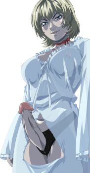  1futa bible_black bible_black_new_testament blonde_hair breasts choker curvy dress erection futanari highres jody_crowley large_breasts night nightgown panties penis shin_bible_black short_hair smile solo torn_clothes torn_dress underwear white_dress witch  rating:Explicit score:8 user:cyanthe