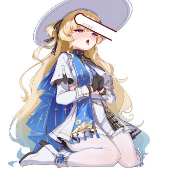 1girl absurdres black_collar black_gloves blonde_hair blue_gemstone blue_sash boots breasts collar commentary_request cropped_jacket fold-over_boots gem gloves hair_ornament hat heart heart-shaped_pupils highres interlocked_fingers jacket long_hair long_sleeves medium_breasts miniskirt open_mouth own_hands_clasped own_hands_together pantyhose phoebe_(wuthering_waves) purple_eyes sash simple_background sitting skirt small_sweatdrop solo symbol-shaped_pupils tongue tongue_out underboob very_long_hair white_background white_boots white_hat white_jacket white_pantyhose white_skirt wizard2482 wuthering_waves x_hair_ornament rating:Explicit score:21 user:danbooru