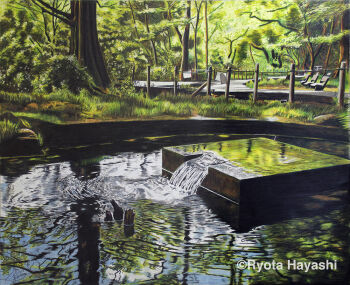  artist_name bench bush colored_pencil_(medium) commentary_request day fence grass hayashi_ryouta no_humans original outdoors park park_bench path plant pond realistic reflection road rock ryota884 scenery sign sunlight traditional_media tree water  rating:General score:12 user:danbooru
