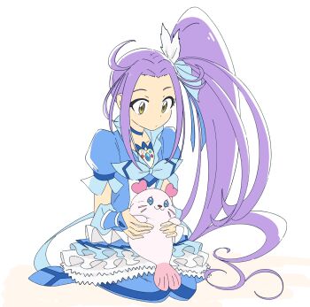 1girl blue_eyes brooch brown_eyes cheek_bulge cure_beat frills heart heart_in_eye highres holding jewelry kururun_(precure) long_hair magical_girl parted_hair precure puffy_short_sleeves puffy_sleeves purple_hair seal_(animal) seiren_(suite_precure) semham short_sleeves side_ponytail sitting skirt suite_precure symbol_in_eye tropical-rouge!_precure very_long_hair wariza rating:General score:3 user:danbooru