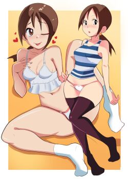  1girl ass curvy digimon full_body heart looking_at_viewer low_ponytail mature_female multiple_views pabsmikan panties ponytail shiny_skin smile thong tongue tongue_out underwear wide_hips yagami_yuuko 