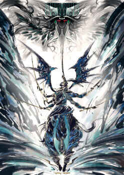  abstract absurdres arm_up artist_name centaur commentary_request extra_arms fate/grand_order fate_(series) highres holding holding_sword holding_weapon liguangze long_hair monster_boy red_eyes robot s_i_n_(fate/grand_order) shi_huang_di_(fate) sword taur weapon wings xiang_yu_(fate) xiang_yu_(third_ascension)_(fate) 