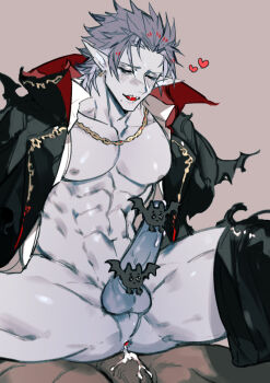  2boys abs after_anal aftersex anal anus ass azaya_(kuroi_azaya) bat_(animal) bat_wings blush cape censored chain clothing_aside cum cum_in_ass cum_on_body cum_on_male cum_on_penis cumdrip dark-skinned_male dark_skin ejaculating_while_penetrated ejaculation erection gaping gaping_anus gray_skin happy_sex jewelry large_pectorals large_penis legs_apart male_ass male_focus male_penetrated multiple_boys muscular muscular_arms muscular_legs muscular_male muscular_uke necklace nipples orgasm pants_around_one_leg pectorals penis perineal_bulge perineum pointy_ears pull_out reverse_cowgirl_position sequential sex shiny_skin smile spiked_hair spread_legs straddling sweat testicles thighs toned toned_male toned_stomach vampire veins veiny_penis well_used_anus white_hair wings yaoi 