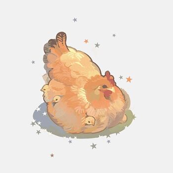  animal baby_animal bird chick chicken chinese_commentary commentary_request heart hen mother_and_babies mother_and_child no_humans original simple_background star_(symbol) white_background yuanye_huang 
