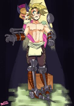  1girl 1guy absurdres blonde_hair cyborg dark_background freckled gloves hat highres horns implied_handjob latex latex_gloves leduc_(skullgirls) nrhp183 nurse nurse_cap patty_(skullgirls) skullgirls tagme 