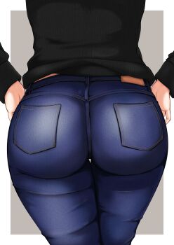 1girl ass ass_focus black_sweater denim dokuropg from_behind head_out_of_frame highres huge_ass jeans lower_body mature_female pants solo standing sweater thigh_gap thighs uzaki-chan_wa_asobitai! uzaki_tsuki wide_hips rating:Questionable score:110 user:JustHere4Butts