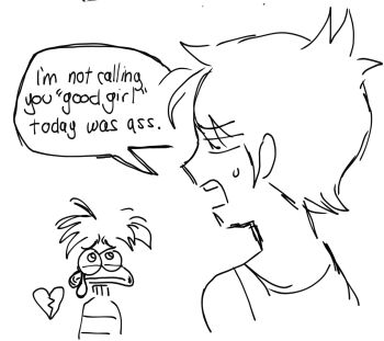  2024 2girls anxiety_(inside_out_2) blush davriann english_text heart highres i&#039;m_not_calling_you_&quot;good_boy&quot;_(meme) inside_out inside_out_2 joy_(inside_out) meme multiple_girls short_hair sketch speech_bubble twitter white_background yuri  rating:General score:1 user:smutuploader