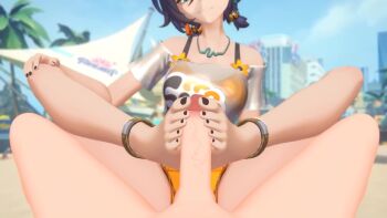  1boy 1girl 3d animated audible_speech bare_legs beach belle_(summer_skies)_(zenless_zone_zero) belle_(zenless_zone_zero) black_nails blue_hair blue_sky brother_and_sister clothed_female_nude_male cum cum_on_body cum_on_feet dab_neko ejaculation english_audio english_text erection feet fingernails foot_focus footjob green_eyes hair_between_eyes hetero highres incest lechery_amore_(voice_actor) looking_at_viewer nude opennsfwsp orange_shorts outdoors palm_tree penis pov pov_crotch public_indecency saucifer short_shorts shorts siblings sky sound subtitled tagme toenails toes tree uncensored video wise_(zenless_zone_zero) zenless_zone_zero  rating:Explicit score:246 user:SGuy669