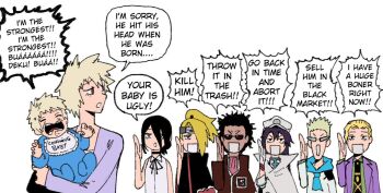  baby bakugou_katsuki bakugou_mitsuki bambietta_basterbine bleach bleach:_sennen_kessen-hen boku_no_hero_academia chainsaw_man crossover crying deidara_(naruto) gem_(one_piece) genthru hat hunter_x_hunter jojo_no_kimyou_na_bouken kira_yoshikage midoriya_izuku mother_and_son multiple_boys multiple_crossover multiple_girls naruto_(series) naruto_shippuuden non-web_source one_piece quincy_(bleach) reze_(chainsaw_man) sternritter trait_connection white_background wide_mouth 