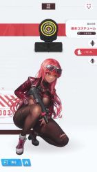  1girl animated ass ass_shake bouncing_ass bouncing_breasts bra breasts brown_eyes crossed_legs dark-skinned_female dark_skin firing gameplay goddess_of_victory:_nikke gun high_heels highres huge_ass jacket japanese_text jiggle kneeling large_breasts legs lipstick long_hair makeup official_art pantyhose red_hair red_jacket revealing_clothes shooting_range smile sound stubby_grip submachine_gun sunglasses suppressor target thighs thong torn_clothes torn_legwear underwear vertical_forward_grip video volume_(nikke) weapon  rating:Sensitive score:239 user:darktempleguardian
