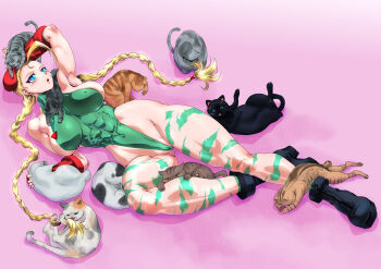  1girl absurdres breasts cammy_white cat highres large_breasts long_hair street_fighter yuri_ai 