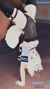  1boy 1girl animal_ears animated breasts breasts_out clothed_female_nude_male dark-skinned_male dark_skin filian_(vtuber) gym handstand heart heart-shaped_pupils indie_virtual_youtuber moaning nipples nude open_mouth penis pussy sailor_collar sex small_breasts sound standing standing_sex stomach_bulge symbol-shaped_pupils tagme tail thenaysayer34 tongue tongue_out upside-down vaginal video virtual_youtuber white_hair wolf_girl wolf_tail 