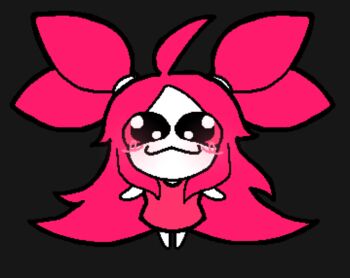 :3 ahoge black_background blush chibi colored_skin dress garry's_mod inno_(gmod) long_hair pink_dress pink_eyes pink_hair voidplaces white_skin 