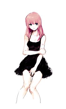  1girl alternate_costume alternate_hair_length alternate_hairstyle black_dress blue_eyes bluerancel dress female_focus highres long_hair megurine_luka nail_polish pink_hair sketch solo vocaloid 
