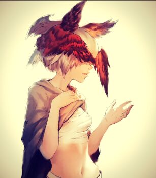  1girl bad_id bad_pixiv_id bird clothes_lift highres hip_focus marvella_aurelie midriff original shirt_lift short_hair white_hair 