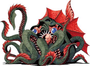  absurdres cthulhu cthulhu_(megami_tensei) cthulhu_mythos demon_(megami_tensei) eldritch_abomination fins full_body highres kazuma_kaneko male_focus marker_(medium) no_humans official_art penis retro_artstyle scan shin_megami_tensei shin_megami_tensei_ii simple_background slit_pupils squid teeth tentacles third-party_source traditional_media transparent_background uncensored 