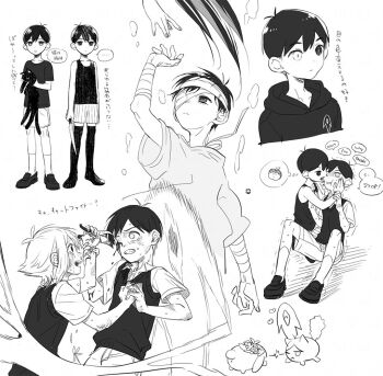  ... 1girl 3boys :d :o \||/ aged_down animal animalization antenna_hair arm_up back-to-back bandage_over_one_eye bandaged_arm bandaged_head bandages bare_arms bare_shoulders basil_(faraway)_(omori) basil_(headspace)_(omori) basil_(omori) biting biting_cheek blood blood_on_arm bloody_tears brother_and_sister cat clenched_teeth closed_mouth collarbone collared_shirt commentary_request double-parted_bangs dual_persona eye_contact face-to-face flipped_hair flower frown full_body gardening_shears greyscale hair_behind_ear hair_between_eyes hatching_(texture) heart heterochromia high_contrast holding holding_animal holding_another's_wrist holding_cat holding_hands hood hood_down hoodie kneehighs knees_up loafers long_hair looking_at_another looking_up mari_(omori) mari_(spirit)_(omori) monochrome multiple_boys multiple_views no_shoes official_alternate_eye_color omori one_eye_closed open_mouth over-kneehighs pinstripe_shorts profile scared scene_reference shears shirt shoes short_hair short_sleeves shorts siblings sidelocks simple_background sitting smile socks something_(omori) speech_bubble spoilers spoken_ellipsis standing sunny_(hospital_gown)_(omori) sunny_(omori) sweater_vest t-shirt tank_top teeth thighhighs thought_bubble toastytoast translation_request trembling upper_teeth_only very_short_hair white_background wide-eyed 